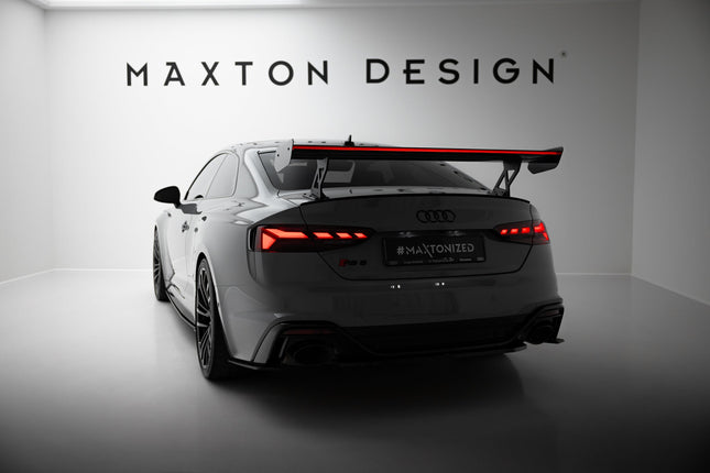 Bakvinge V.1 i kolfiber med yttre fästen och LED för Audi A5/A5 S-Line/S5/RS5 Coupé F5/F5 Facelift
