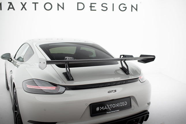 Bakvinge V.1 i kolfiber med svanhalsfäste för Porsche 718 Cayman 982c