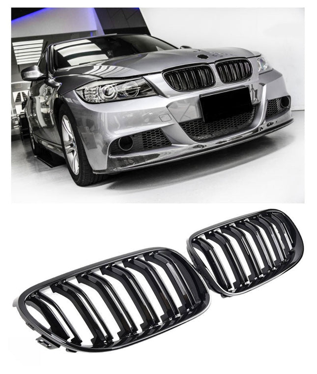 Grill med dubbla ribbor i blanksvart för BMW 3-serie E90/E91 Facelift