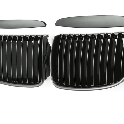 Blanksvart Grill Enkelribb BMW 3-Serie E90/E91 2005-2008