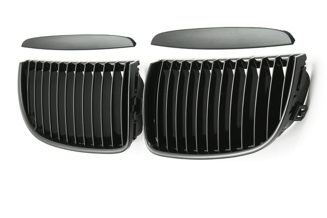 Blanksvart Grill Enkelribb BMW 3-Serie E90/E91 2005-2008