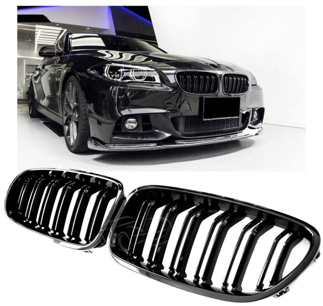 Grill med dubbla ribbor i blanksvart för BMW 5-serie F10/F11