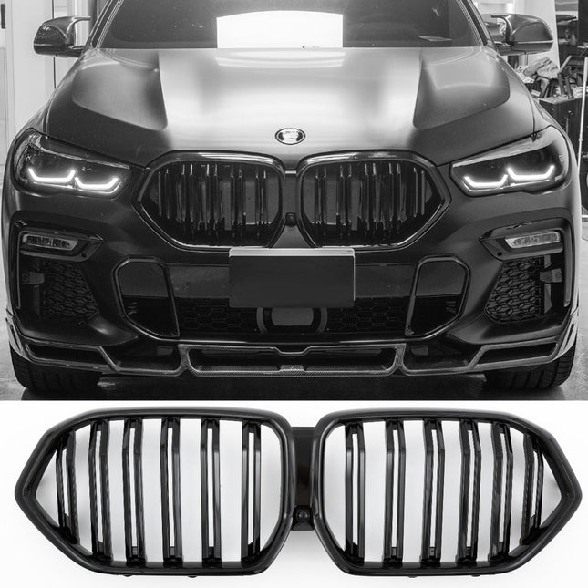 Grill med dubbla ribbor i blanksvart för BMW X6 G06