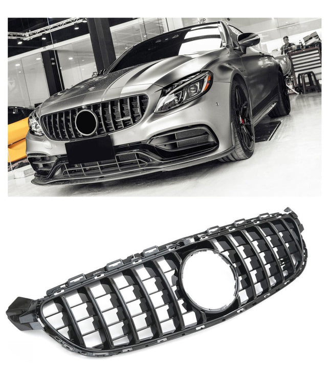 Grill Panamericana GT med AMG-emblem i svart för Mercedes C-Klass W205 C63