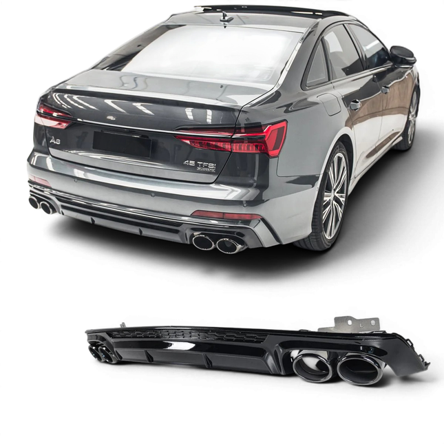 Diffuser med ändrör i svart för Audi A6 C8