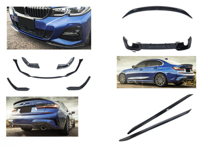 Paket med frontsplitter, sidokjolar, diffuser och bakspoiler i blanksvart för BMW 3-serie G20 (före facelift)