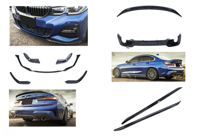 Paket med frontsplitter, sidokjolar, diffuser och bakspoiler i blanksvart för BMW 3-serie G20 (före facelift)